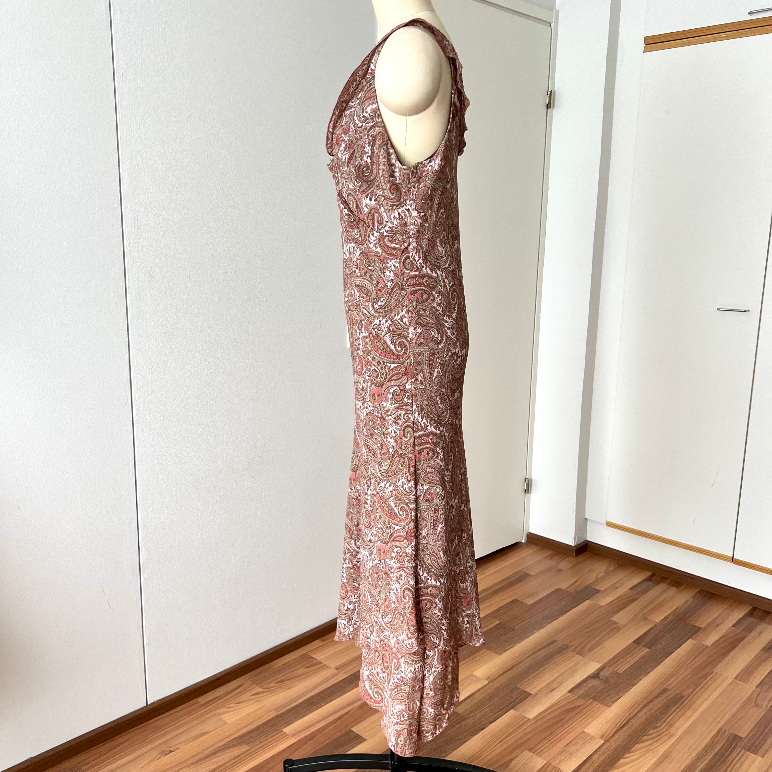 Y2K Paisley Print Midi Slip Dress-Fairycore Asymmetrical Handkerchief Hem Dress EU 44