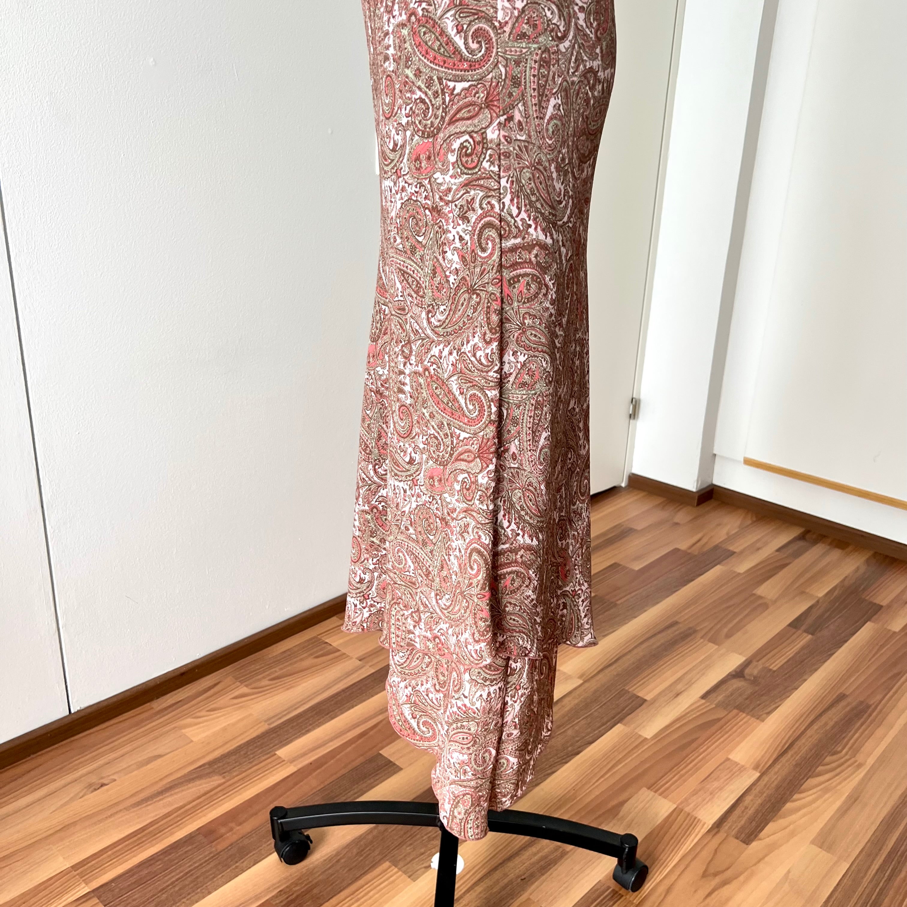 Y2K Paisley Print Midi Slip Dress-Fairycore Asymmetrical Handkerchief Hem Dress EU 44