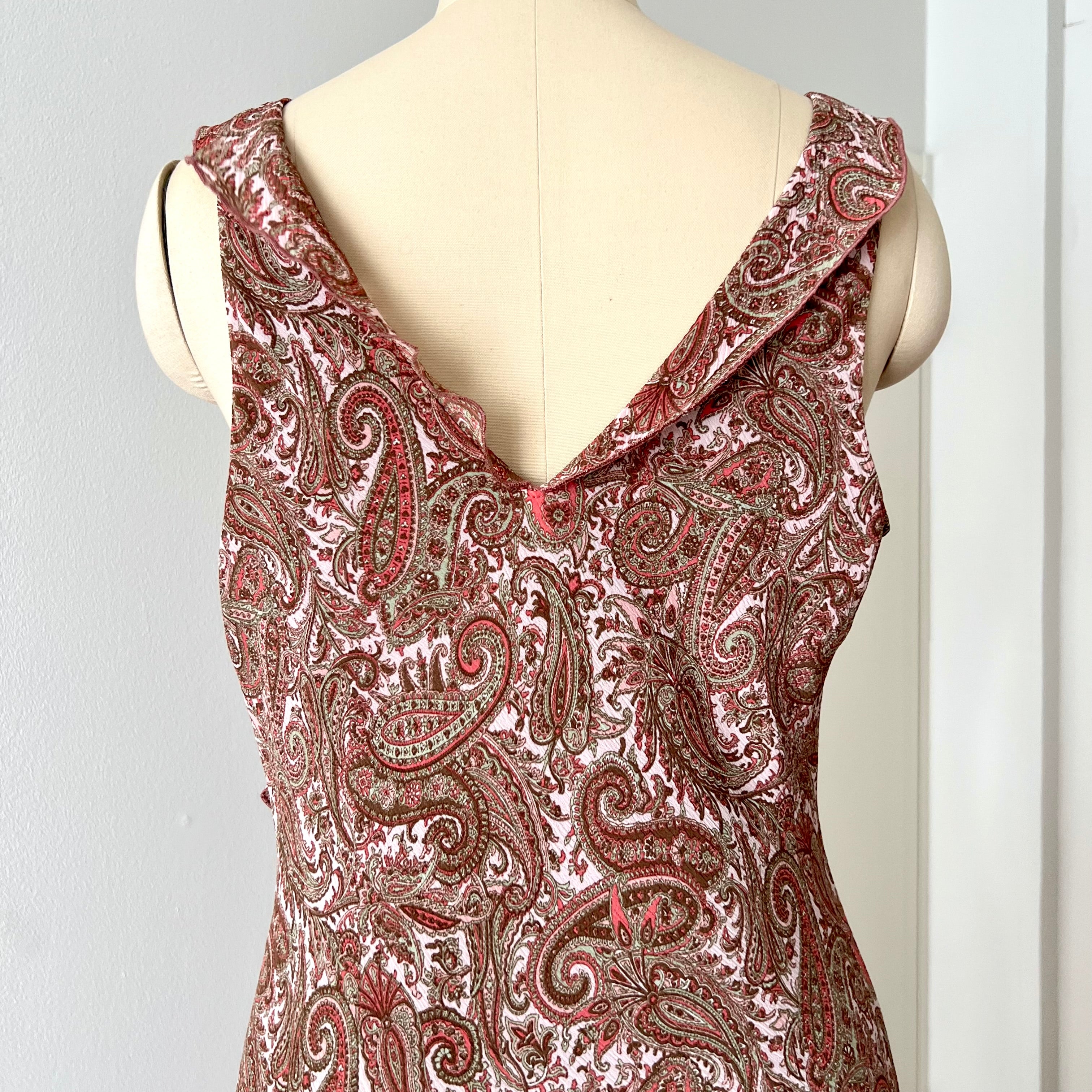 Y2K Paisley Print Midi Slip Dress-Fairycore Asymmetrical Handkerchief Hem Dress EU 44
