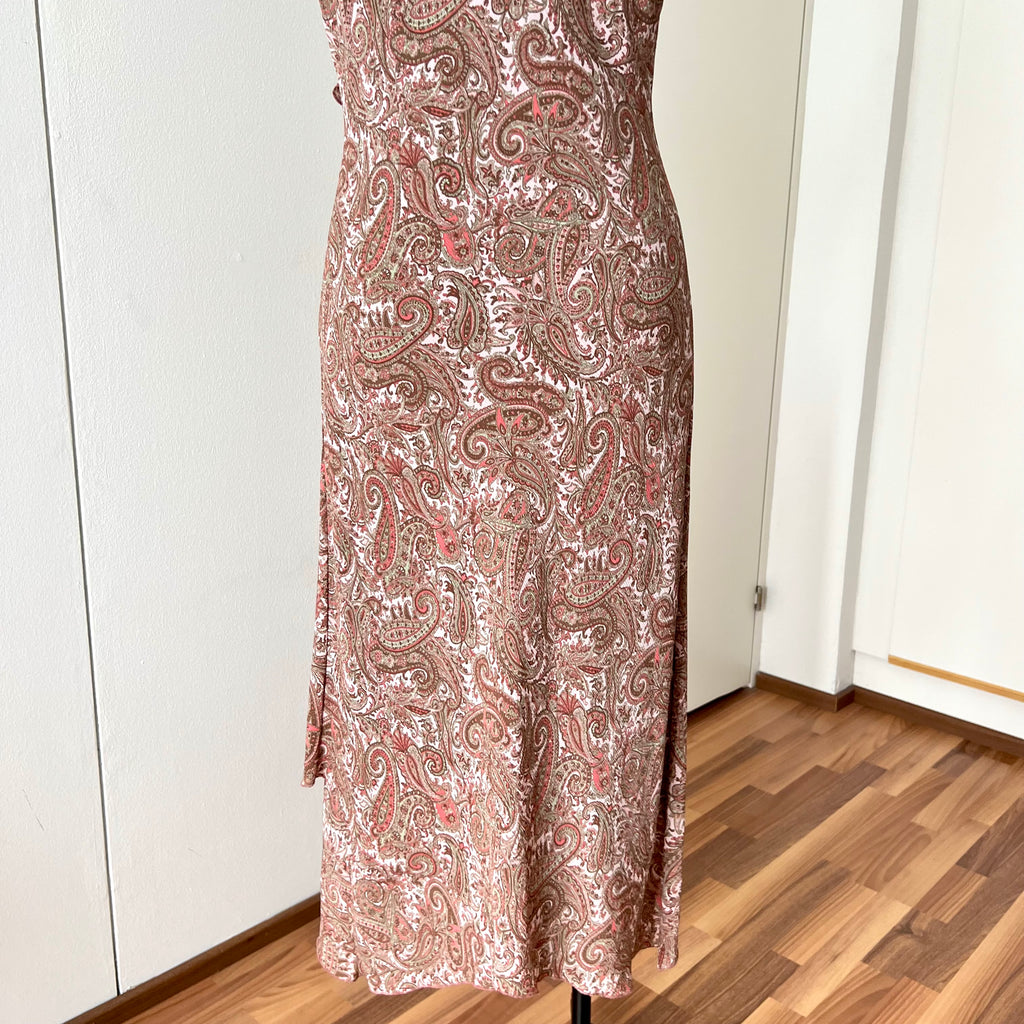 Y2K Paisley Print Midi Slip Dress-Fairycore Asymmetrical Handkerchief Hem Dress EU 44