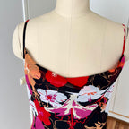 Y2K Cowl Neck Floral Slip Dress-Mesh Overlay Grunge Fairy 2000s Tropical Print EU 38