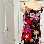 Y2K Cowl Neck Floral Slip Dress-Mesh Overlay Grunge Fairy 2000s Tropical Print EU 38