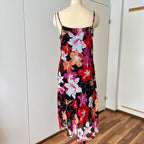 Y2K Cowl Neck Floral Slip Dress-Mesh Overlay Grunge Fairy 2000s Tropical Print EU 38