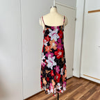 Y2K Cowl Neck Floral Slip Dress-Mesh Overlay Grunge Fairy 2000s Tropical Print EU 38