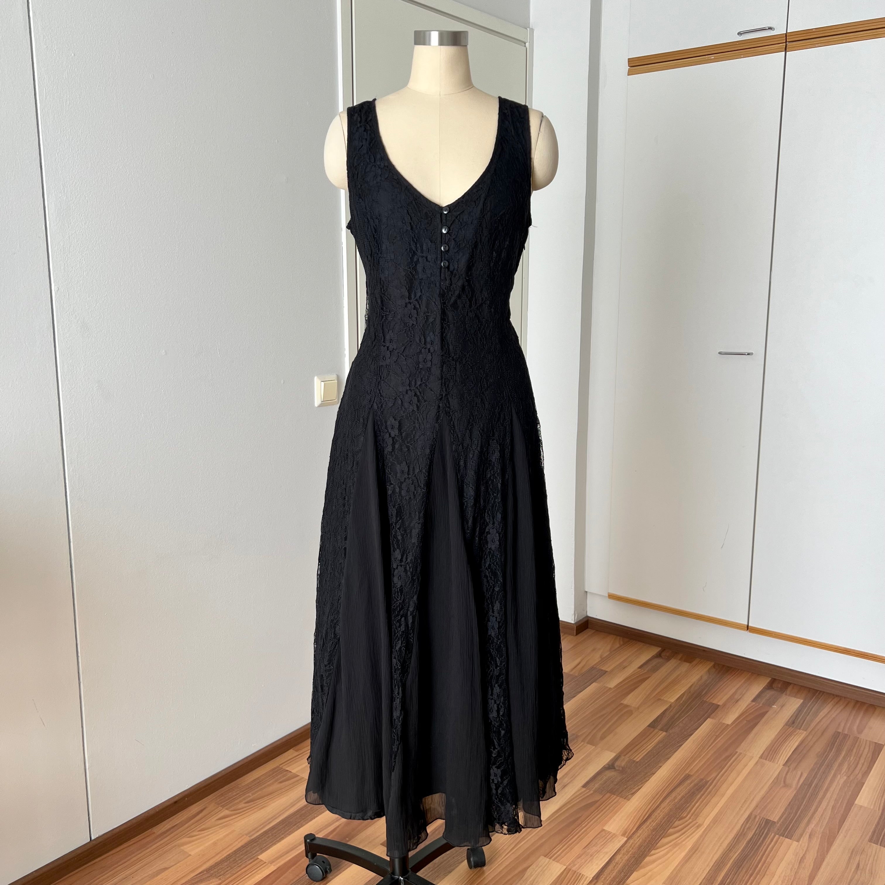 90s Together Black Lace Maxi Dress-Whimsygoth Godet SKirt Gown