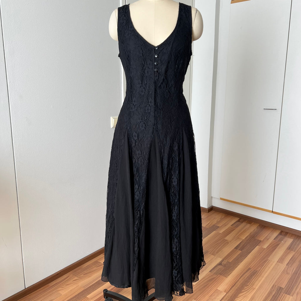 90s Together Black Lace Maxi Dress-Whimsygoth Godet SKirt Gown