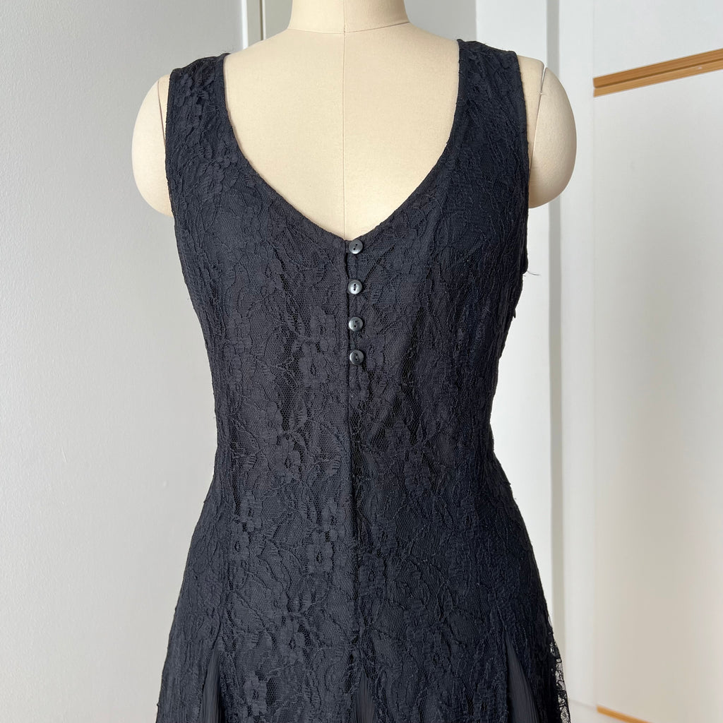 90s Together Black Lace Maxi Dress-Whimsygoth Godet SKirt Gown