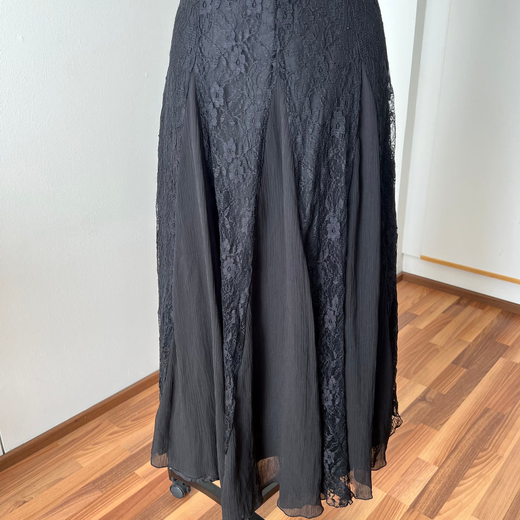 90s Together Black Lace Maxi Dress-Whimsygoth Godet SKirt Gown