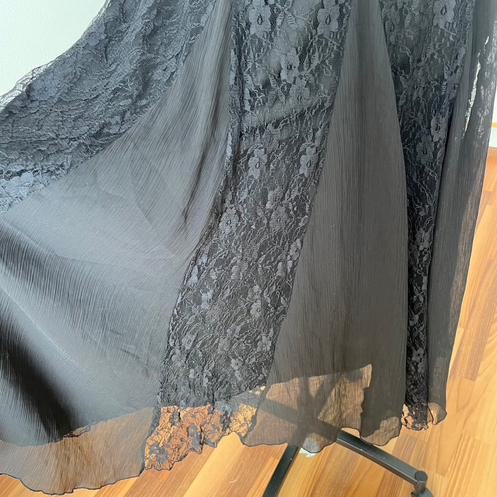 90s Together Black Lace Maxi Dress-Whimsygoth Godet SKirt Gown