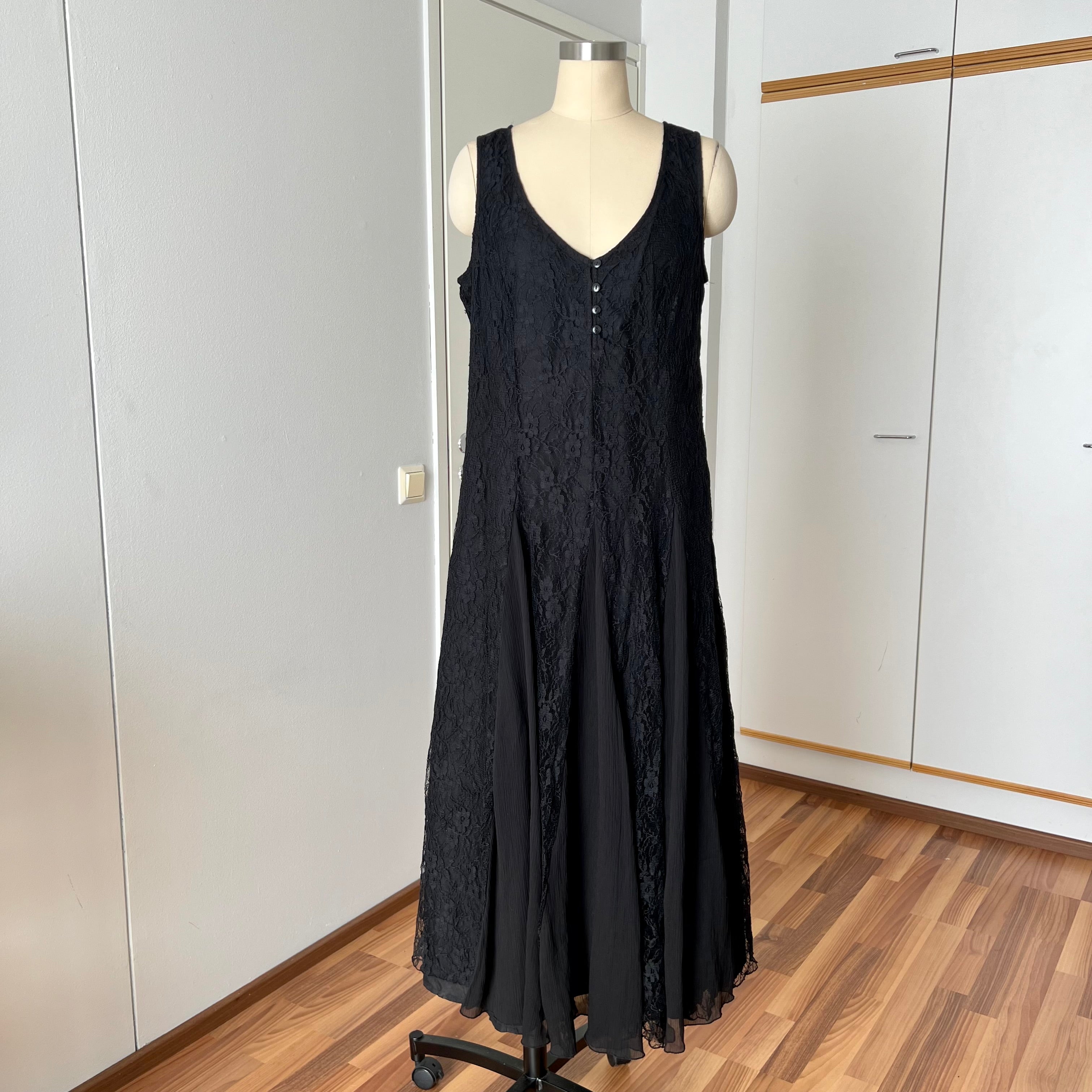 90s Together Black Lace Maxi Dress-Whimsygoth Godet SKirt Gown
