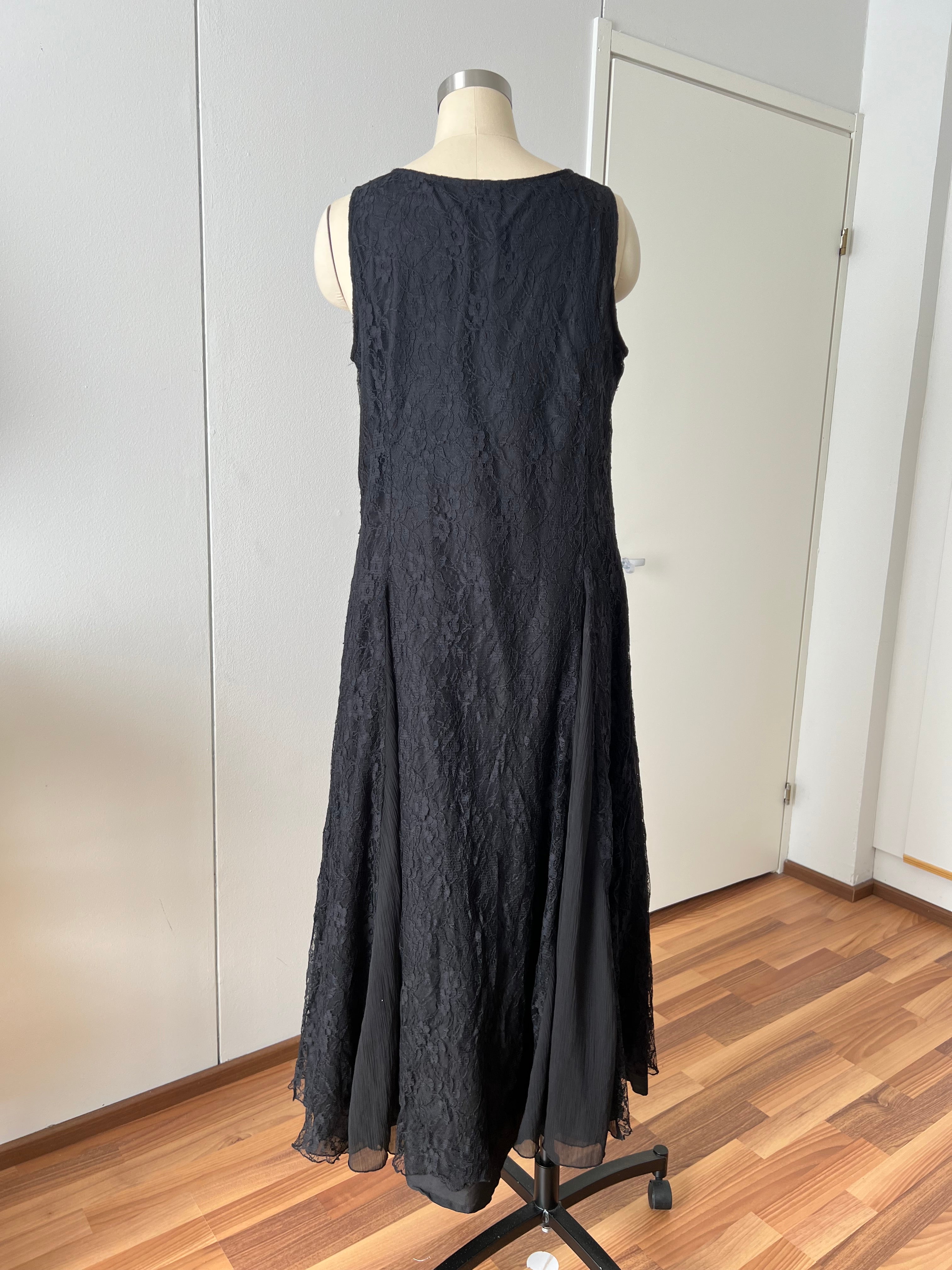 90s Together Black Lace Maxi Dress-Whimsygoth Godet SKirt Gown