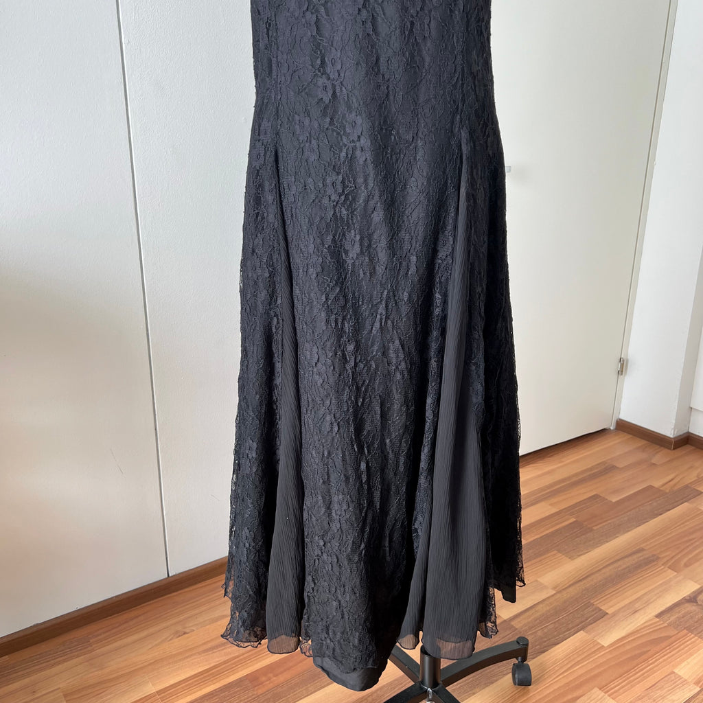 90s Together Black Lace Maxi Dress-Whimsygoth Godet SKirt Gown