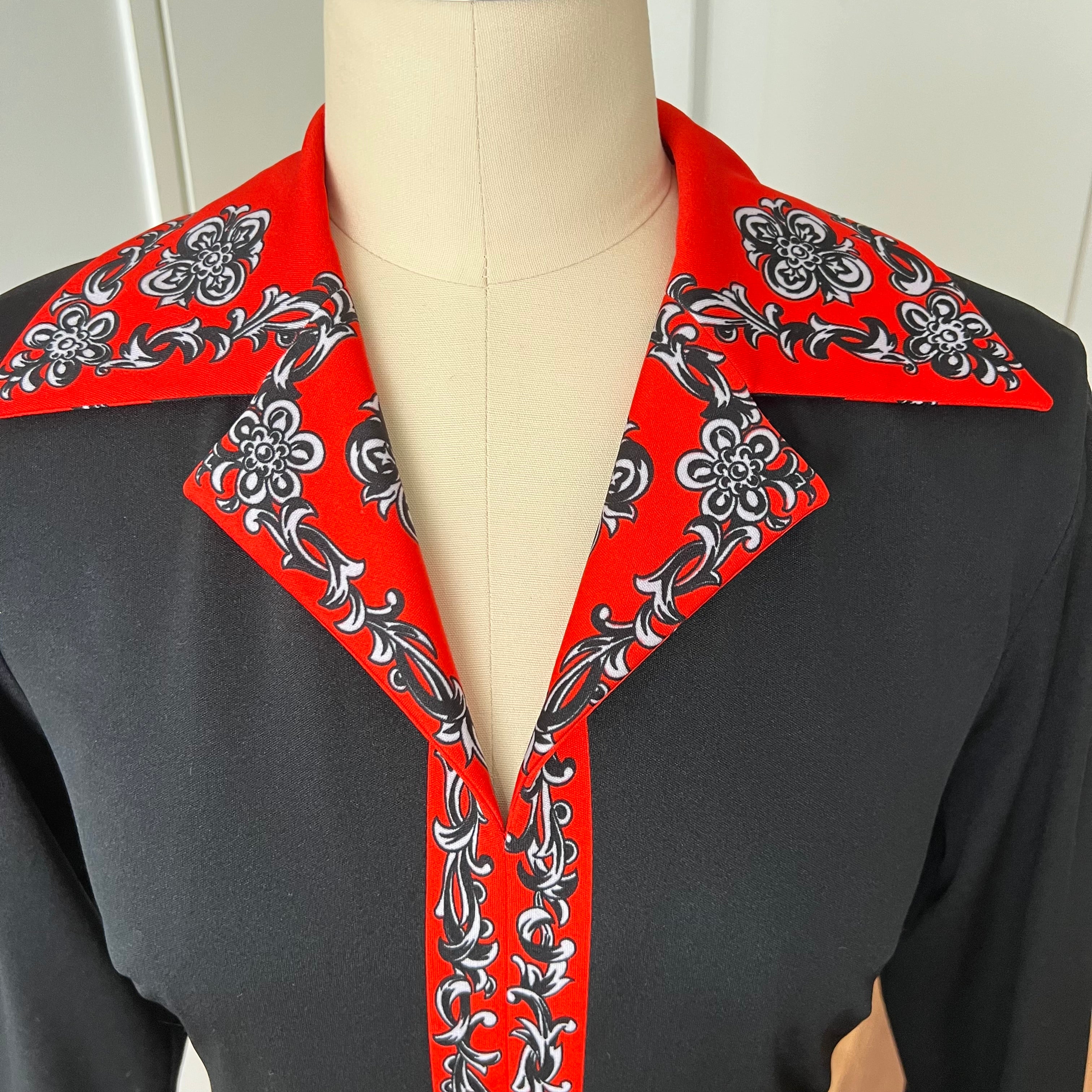 1970s Psychedelic Mod Midi Dress-Vintage Pointed Collar Long Sleeves Dress EU 42