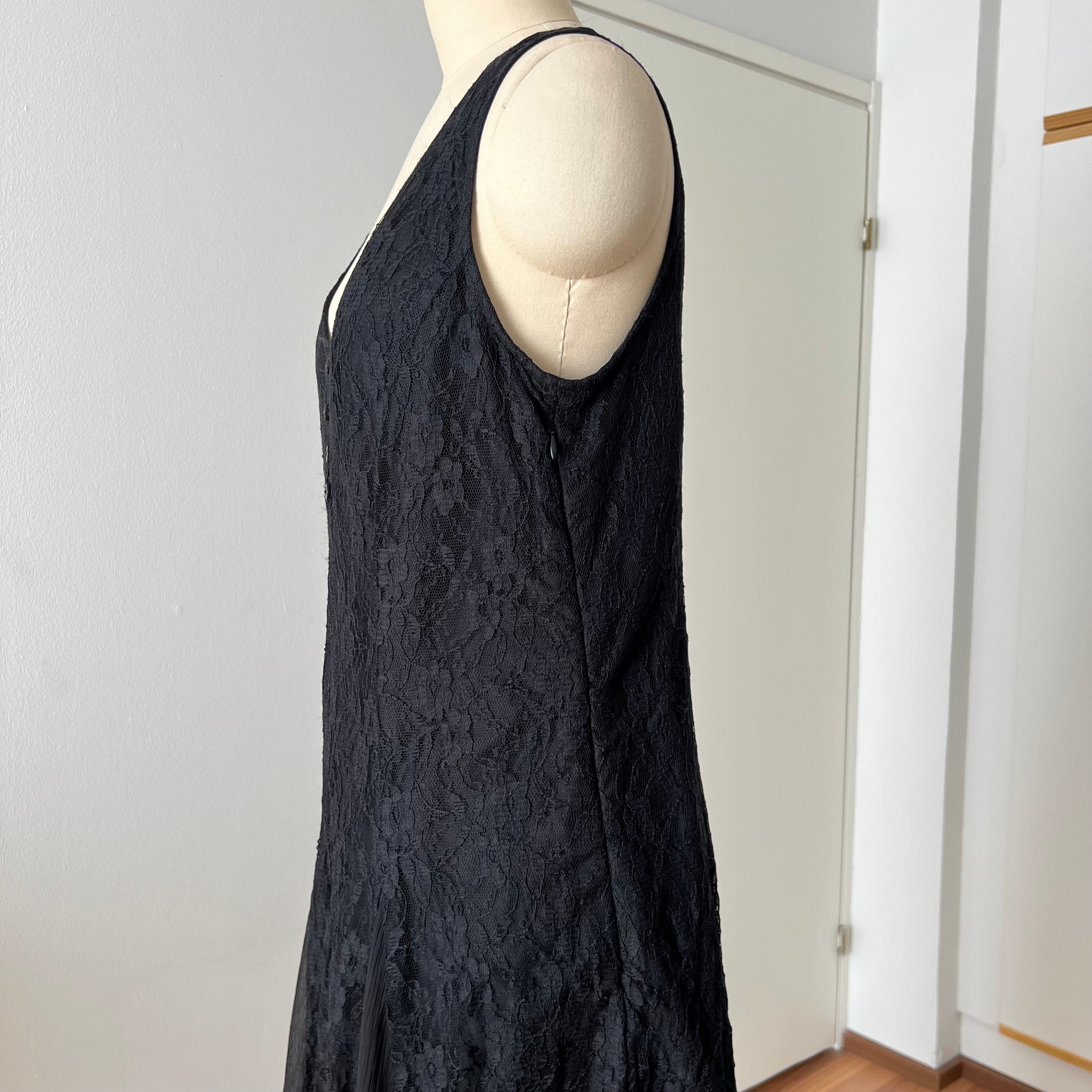 90s Together Black Lace Maxi Dress-Whimsygoth Godet SKirt Gown
