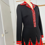 1970s Psychedelic Mod Midi Dress-Vintage Pointed Collar Long Sleeves Dress EU 42