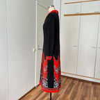 1970s Psychedelic Mod Midi Dress-Vintage Pointed Collar Long Sleeves Dress EU 42