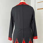 1970s Psychedelic Mod Midi Dress-Vintage Pointed Collar Long Sleeves Dress EU 42
