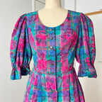 Vintage 80er Jahre Österreichisches Trachtenkleid - Bayerisches Blumen Karo Dirndl Oktoberfest Kleid