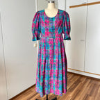 Vintage 80er Jahre Österreichisches Trachtenkleid - Bayerisches Blumen Karo Dirndl Oktoberfest Kleid