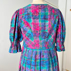 Vintage 80er Jahre Österreichisches Trachtenkleid - Bayerisches Blumen Karo Dirndl Oktoberfest Kleid
