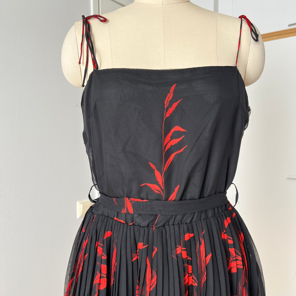 80s/90s Formal Midi Dress-Floral Spaghetti Straps Wedding Guest Dress EU 44