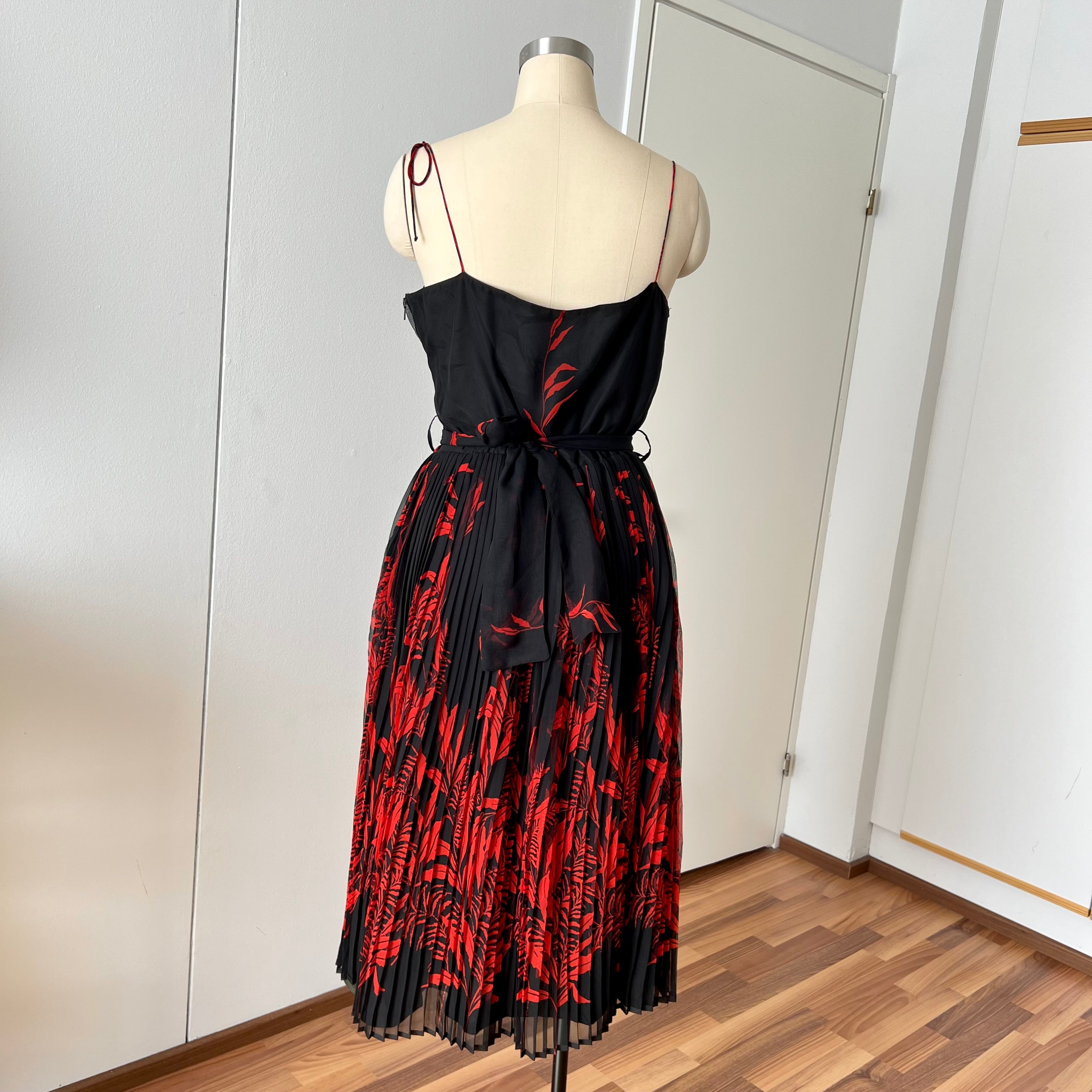 80s/90s Formal Midi Dress-Floral Spaghetti Straps Wedding Guest Dress EU 44
