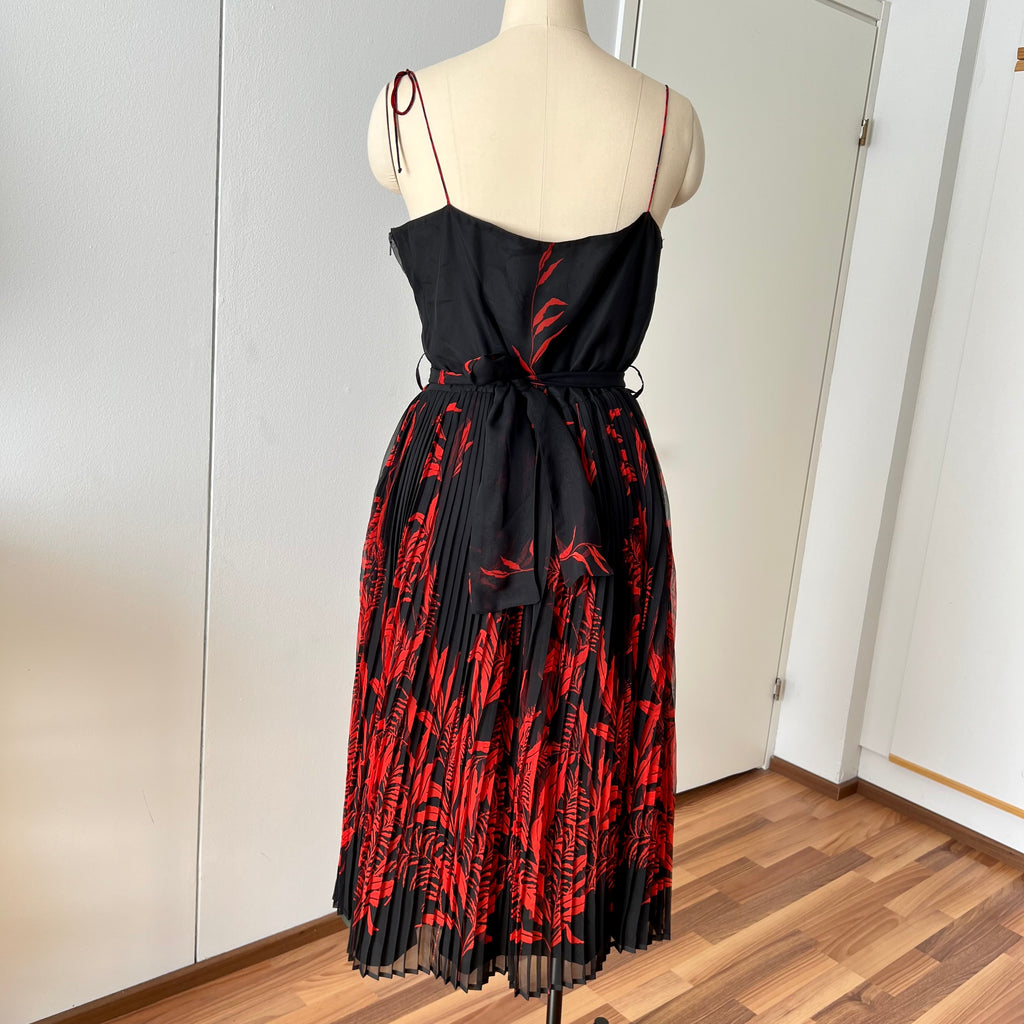 80s/90s Formal Midi Dress-Floral Spaghetti Straps Wedding Guest Dress EU 44