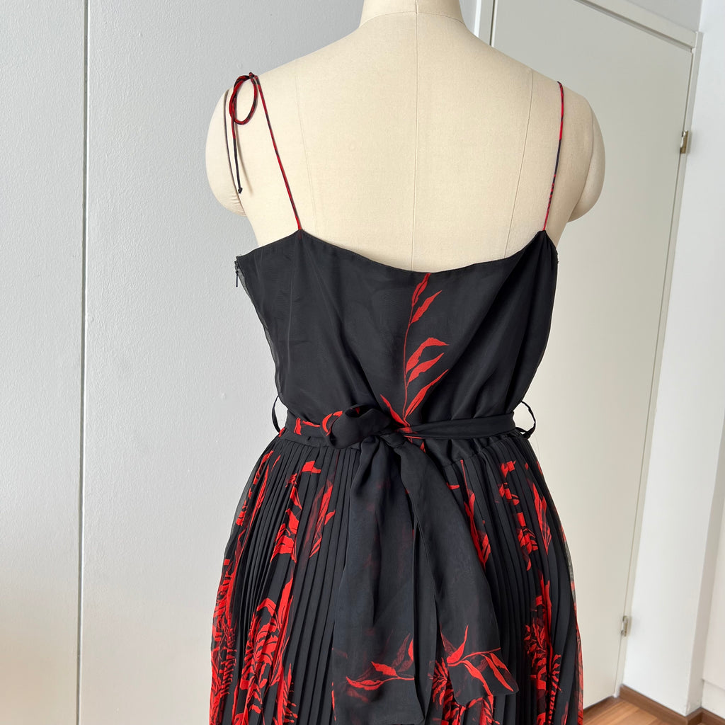 80s/90s Formal Midi Dress-Floral Spaghetti Straps Wedding Guest Dress EU 44