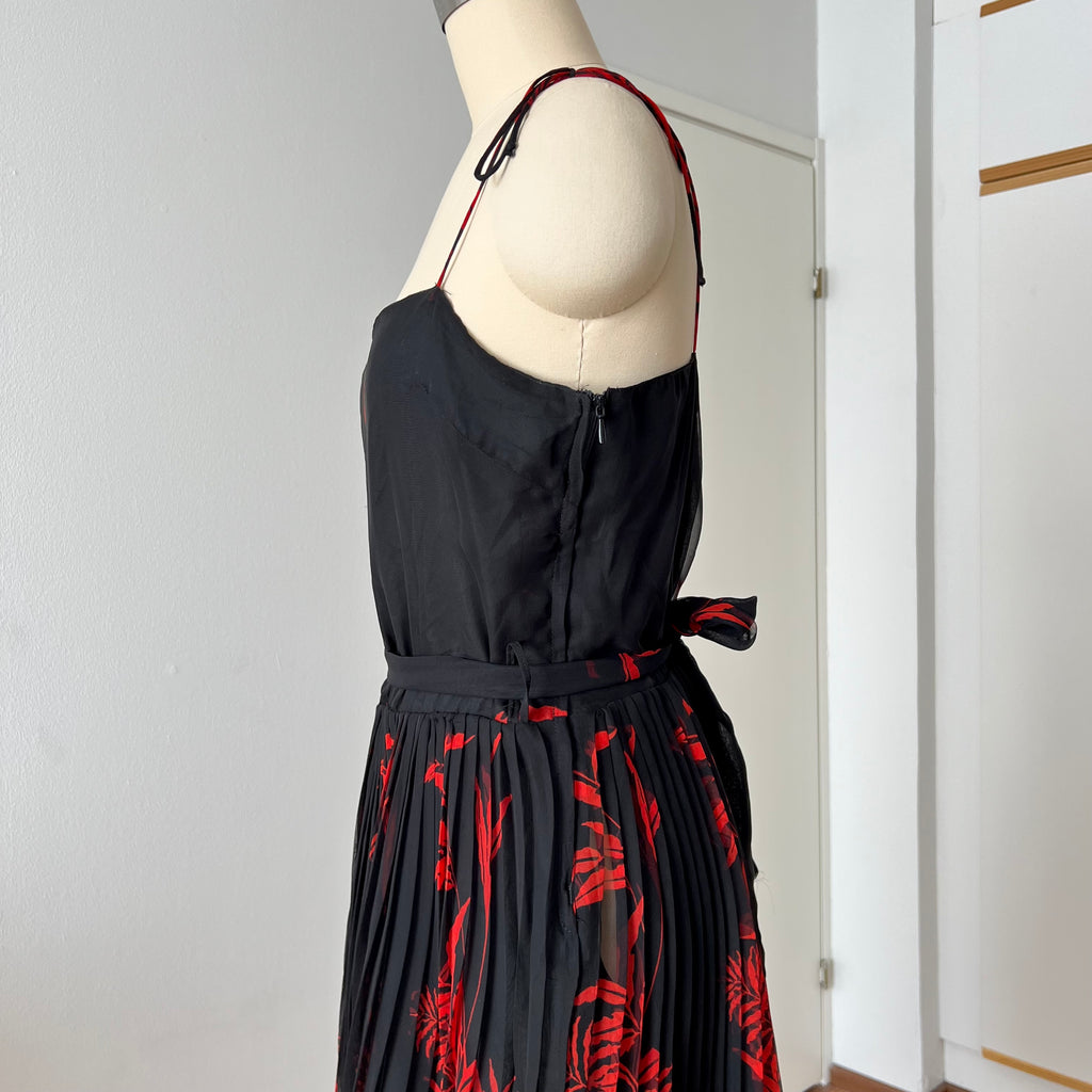 80s/90s Formal Midi Dress-Floral Spaghetti Straps Wedding Guest Dress EU 44