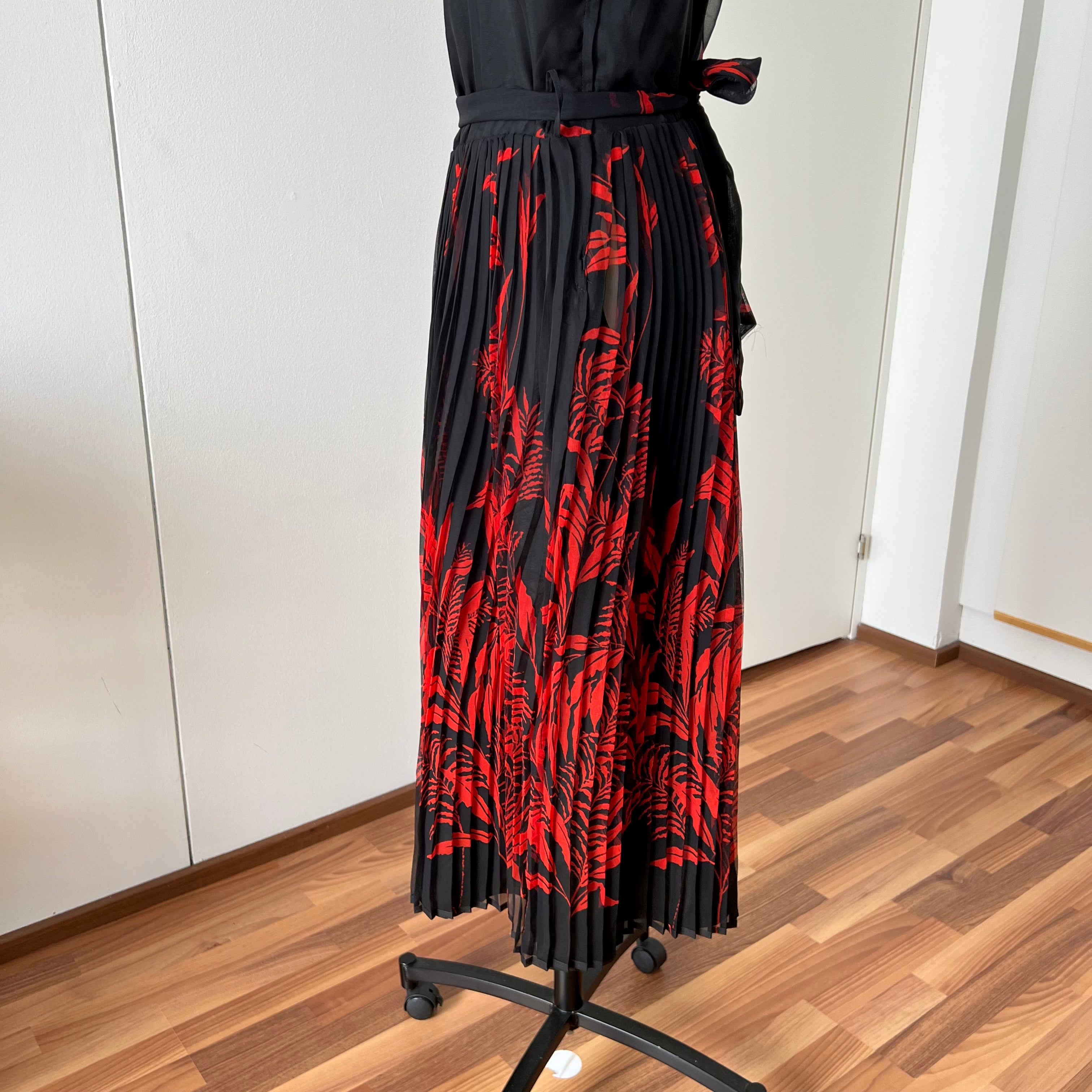 80s/90s Formal Midi Dress-Floral Spaghetti Straps Wedding Guest Dress EU 44