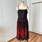80s/90s Formal Midi Dress-Floral Spaghetti Straps Wedding Guest Dress EU 44