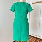 Green Textured Mod Shift Dress – 60s Space Age Stewardess Style, Crimplene Jersey