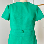 Green Textured Mod Shift Dress – 60s Space Age Stewardess Style, Crimplene Jersey