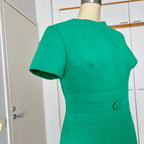 Green Textured Mod Shift Dress – 60s Space Age Stewardess Style, Crimplene Jersey