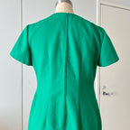 Green Textured Mod Shift Dress – 60s Space Age Stewardess Style, Crimplene Jersey