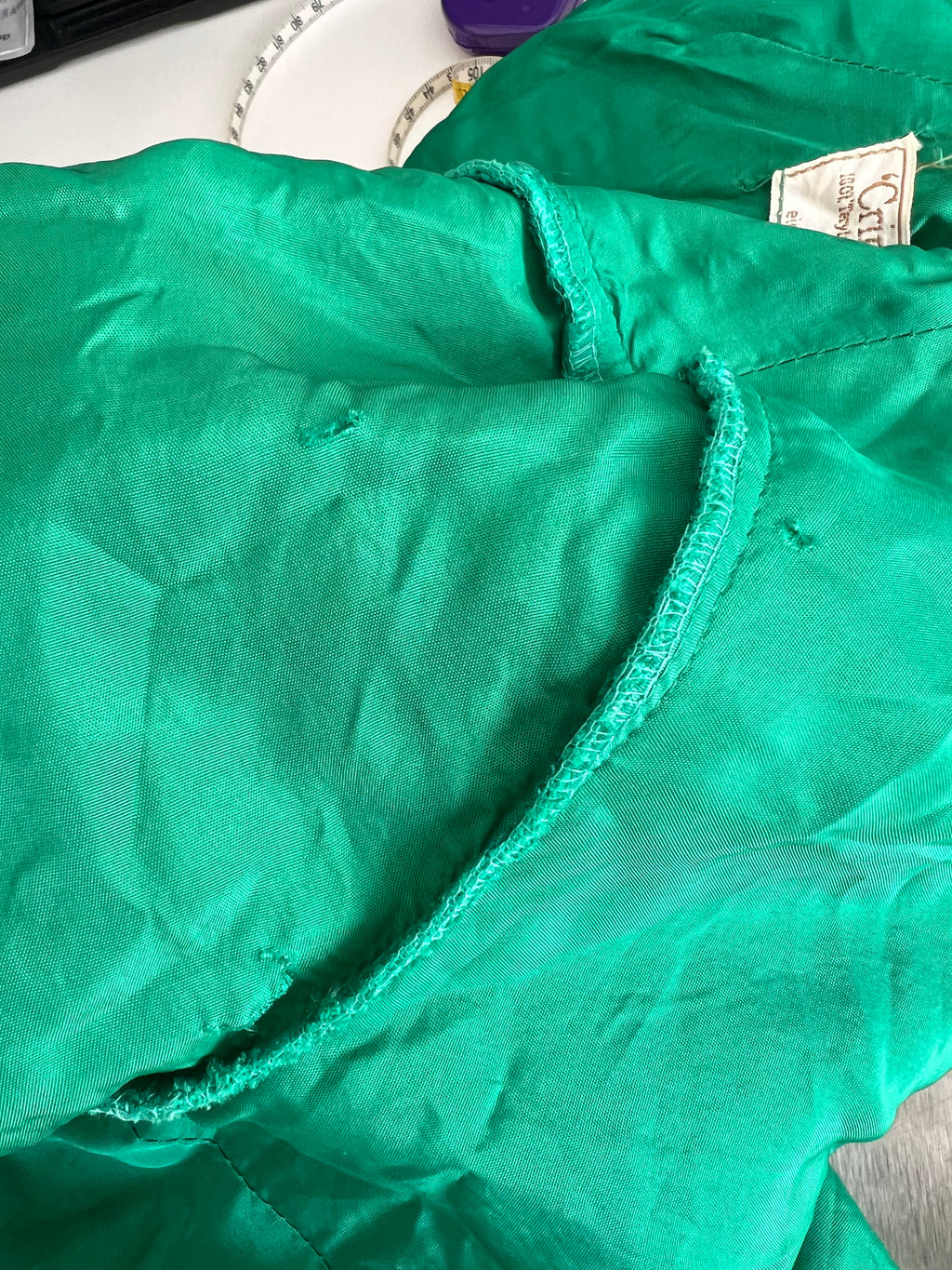 Green Textured Mod Shift Dress – 60s Space Age Stewardess Style, Crimplene Jersey