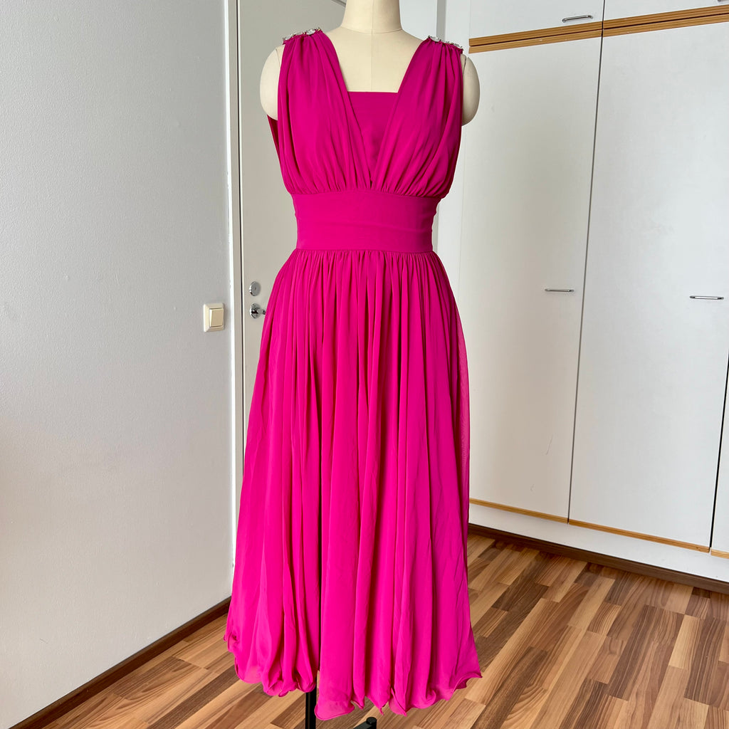 1980s Pink Double Bodice Cocktail Party Gown-Vintage Formal Evening Dress EU 40
