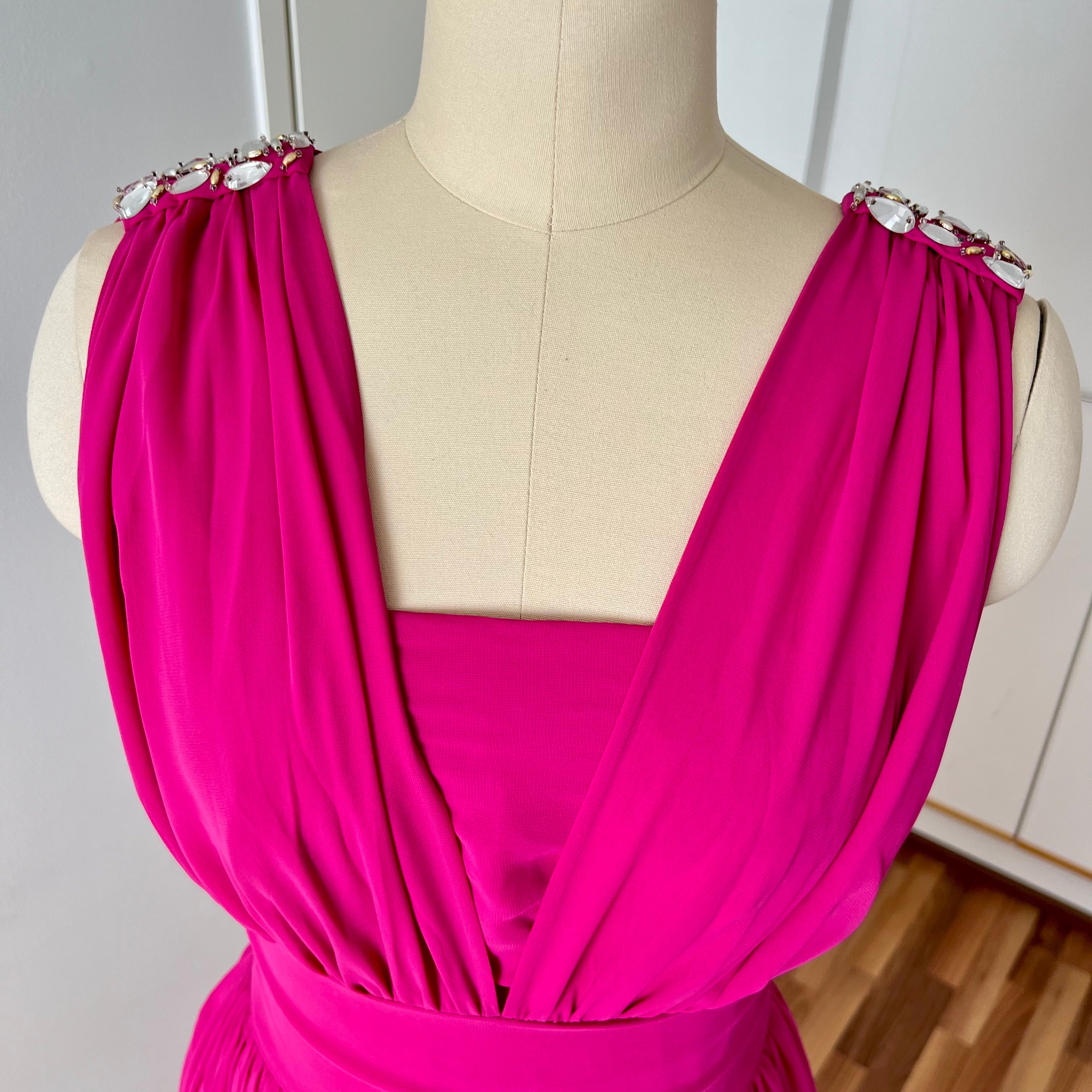 1980s Pink Double Bodice Cocktail Party Gown-Vintage Formal Evening Dress EU 40