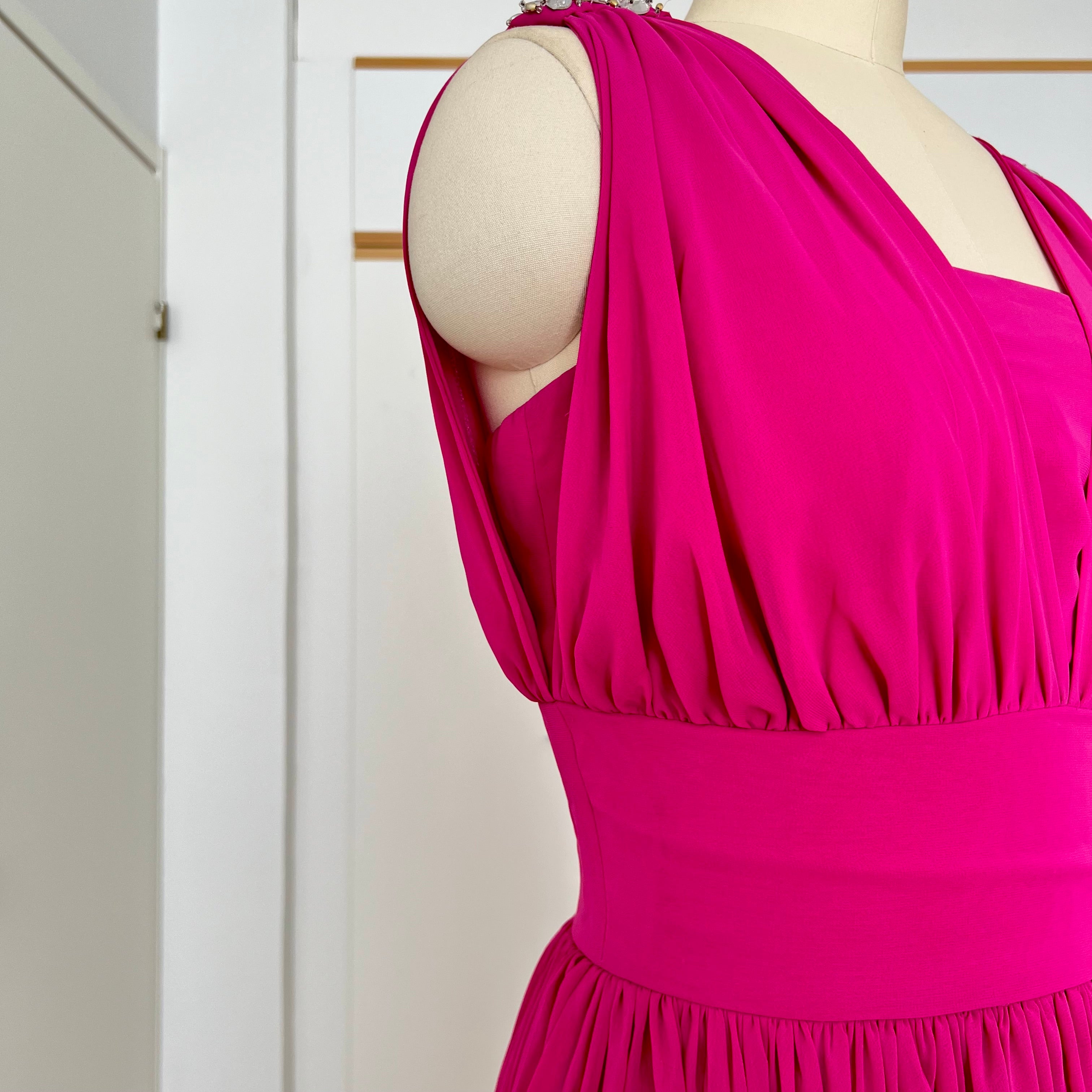 80er Jahre rosa Cocktailkleid mit doppeltem Oberteil – Vintage Abendkleid EU 40
