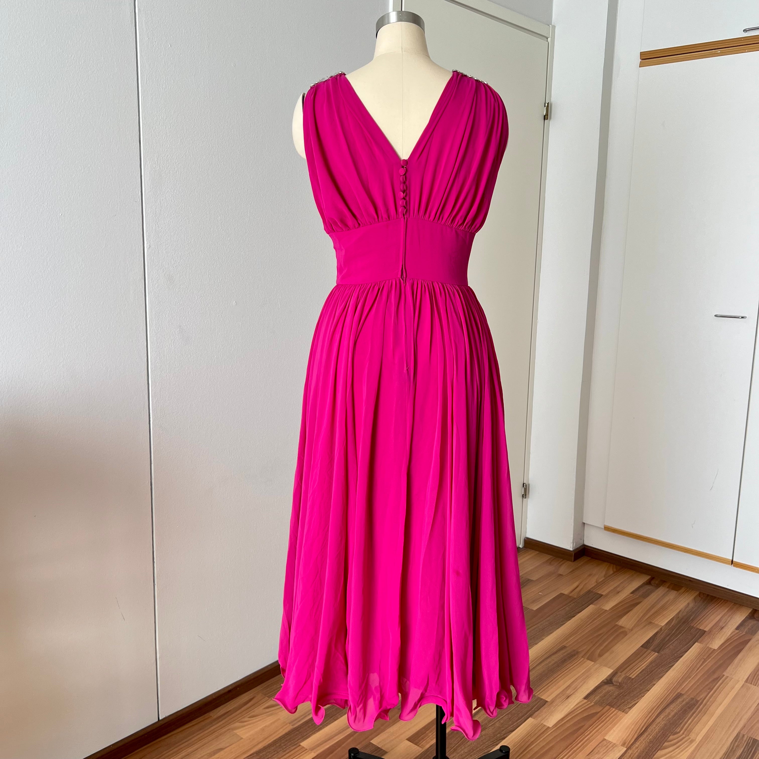80er Jahre rosa Cocktailkleid mit doppeltem Oberteil – Vintage Abendkleid EU 40