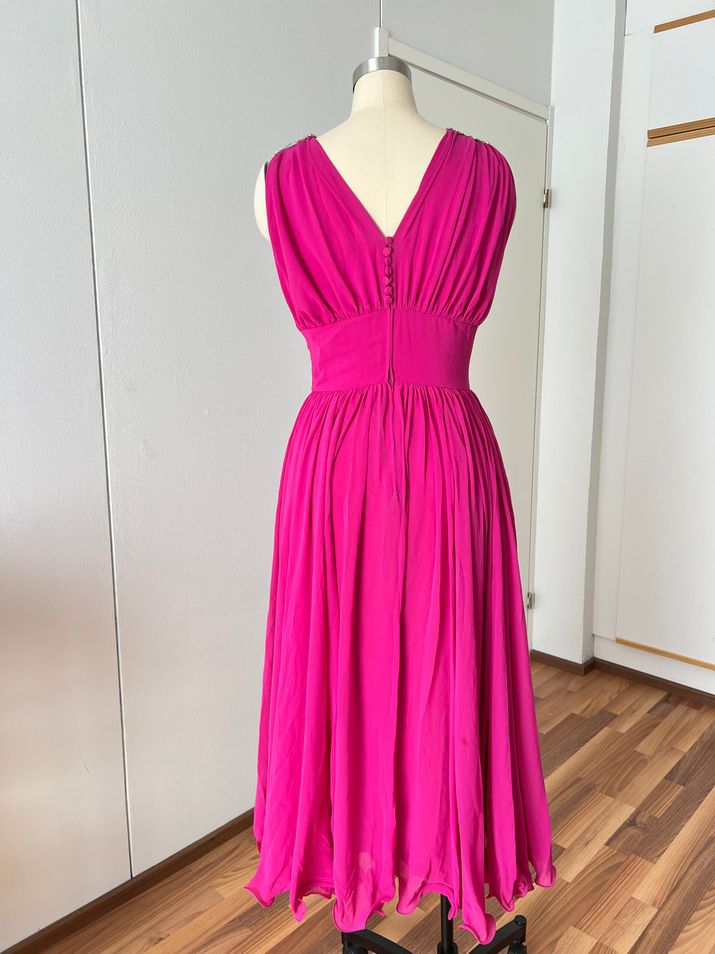 80er Jahre rosa Cocktailkleid mit doppeltem Oberteil – Vintage Abendkleid EU 40