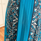 1980s Boho Blue Scarf Print Dress-3/4 Sleeves Retro Pleated Midi Dress