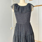 1970s Black Chiffon Maxi Dress-VERA MONT Tiered Ruffle Formal Whimsygoth Dress