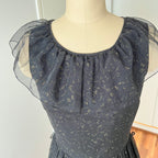 1970s Black Chiffon Maxi Dress-VERA MONT Tiered Ruffle Formal Whimsygoth Dress