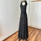 1970s Black Chiffon Maxi Dress-VERA MONT Tiered Ruffle Formal Whimsygoth Dress