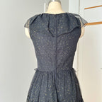 1970s Black Chiffon Maxi Dress-VERA MONT Tiered Ruffle Formal Whimsygoth Dress