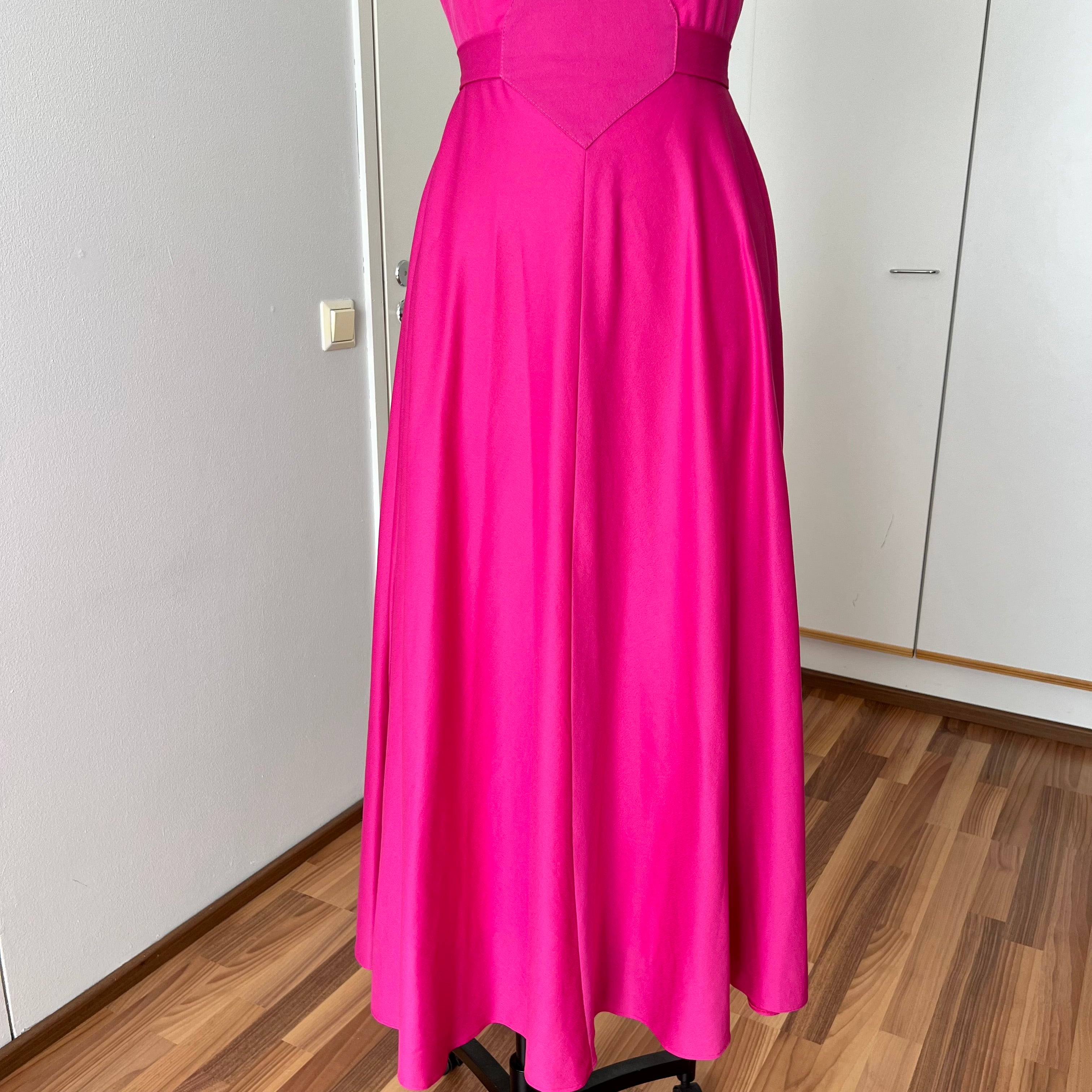1970s Pink Flutter Sleeve Maxi Dress-Romantic Cottagecore Formal Dress EU 40