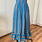 1980s Striped Taffeta Gown-Petal Sleeves Ruffle Hem Cocktail Party Dress