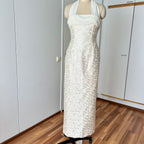 1990s Vintage Silk Wedding Dress Minimalist Halter Neck Bridal Gown Backless Aline Gown EU 38