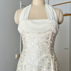1990s Vintage Silk Wedding Dress Minimalist Halter Neck Bridal Gown Backless Aline Gown EU 38
